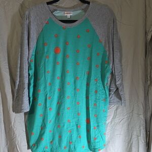 LuLaRoe Gray and Teal Polka Dot Top
